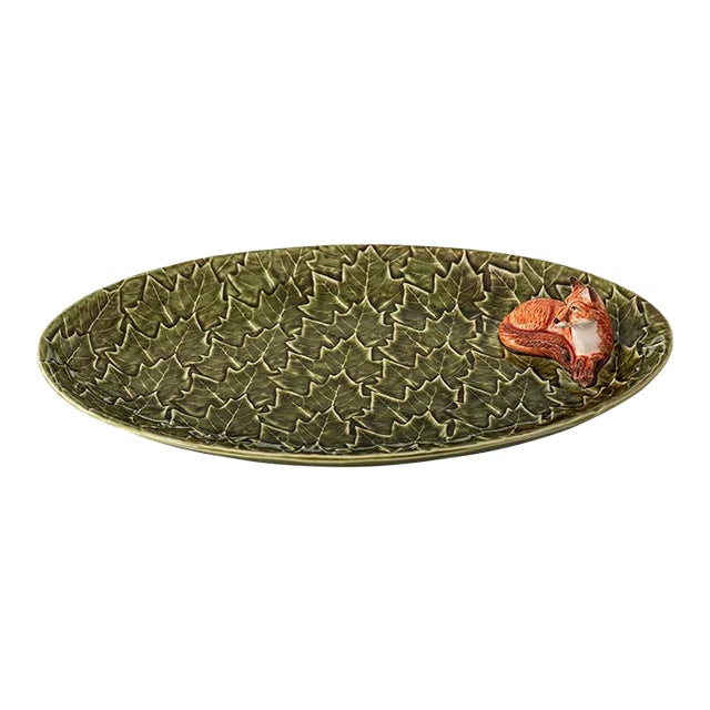 Bordallo Pinheiro Gudrun by Claudia Schiffer Oval Leaf Platter with Fox For Sale