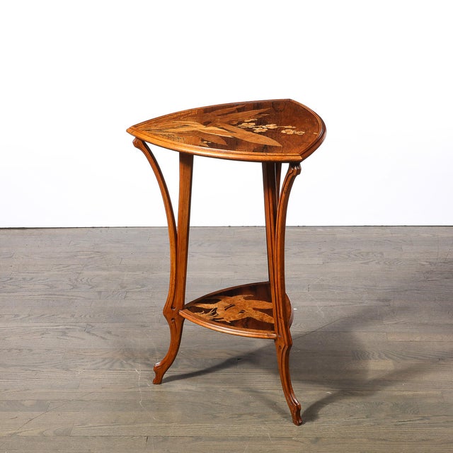 Art Nouveau Inlaid Naturalist Marquetry 2-Tier Side Table Signed Emile Galle For Sale - Image 14 of 18