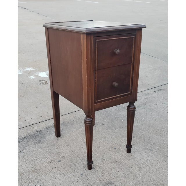 Wood 1920s Victorian Two-Drawer Burl Walnut Bedside Table For Sale - Image 7 of 9