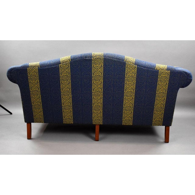 Blue and Golden Striped Damask Upholstered Sofas, 1980, Set of 2 For Sale - Image 4 of 6