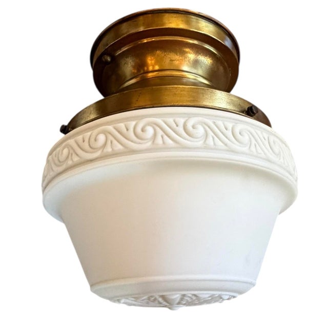 Glass 1910s Pair of Beaux Arts Matte Cased Glass Ceiling Light Fixtures on Original Brass Holders For Sale - Image 7 of 7