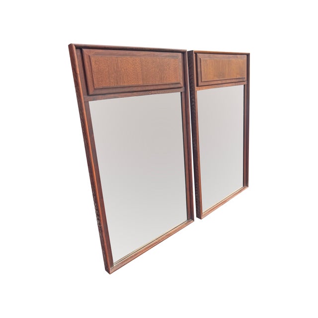 Maurice Villency Vintage Maurice Villency Pair Wall Mirrors in Walnut Wood For Sale - Image 4 of 9