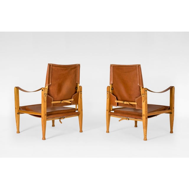 Vintage Safari Lounge Chairs in Cognac Leather by Kaare Klint for Rud Rasmussen, 1960s, Set of 2 For Sale - Image 3 of 7