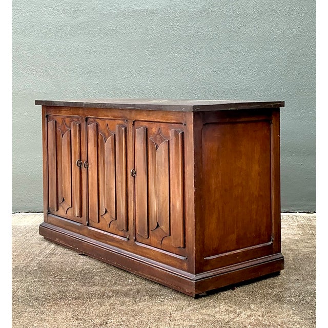 Brown Vintage Carved Walnut Credenza With Slate Top For Sale - Image 8 of 12
