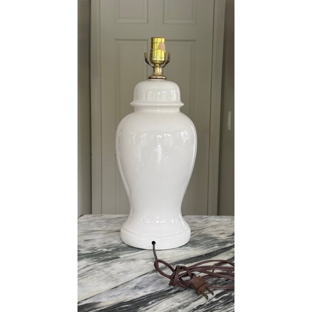 Antique White Vintage Seashell White Ginger Jar Lamp For Sale - Image 8 of 11