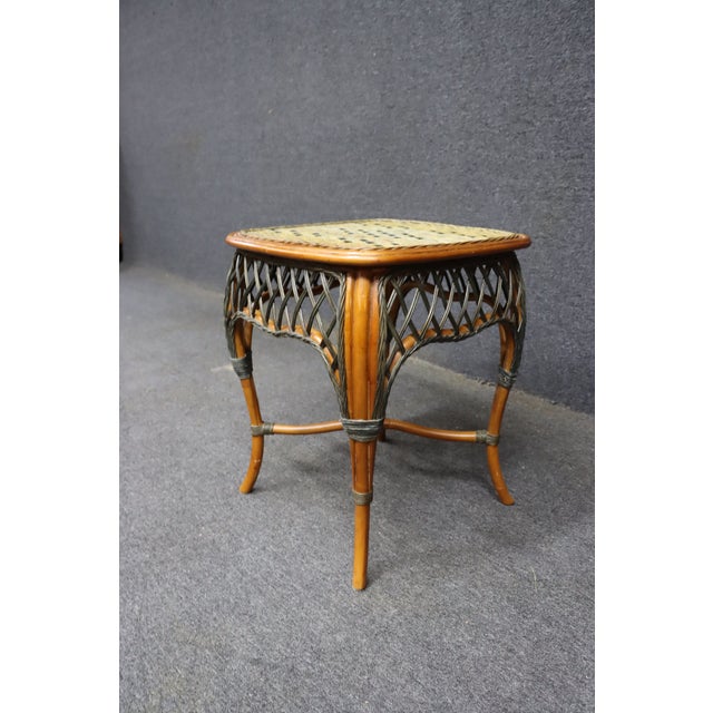 Traditional Wicker Rattan Side Table With Woven Top For Sale - Image 3 of 6
