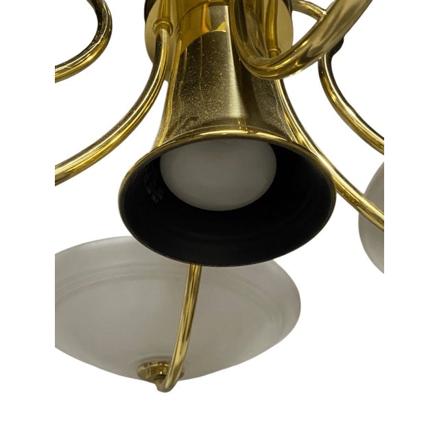 Mid 20th Century Vintage Danish Modern Brass and Frosted Glass Chandelier Light For Sale - Image 5 of 9