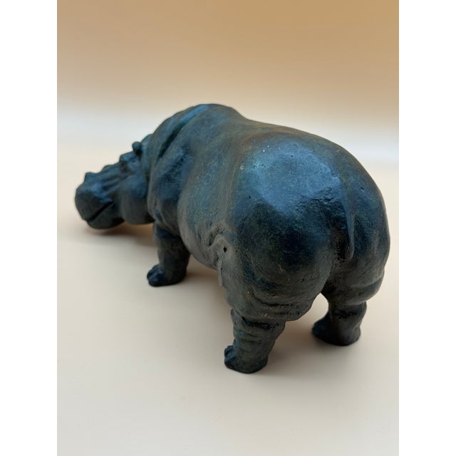 Late 20th Century Solid Cast Iron Hippopotamus Sculpture With Green Patinated For Sale In Seattle - Image 6 of 11