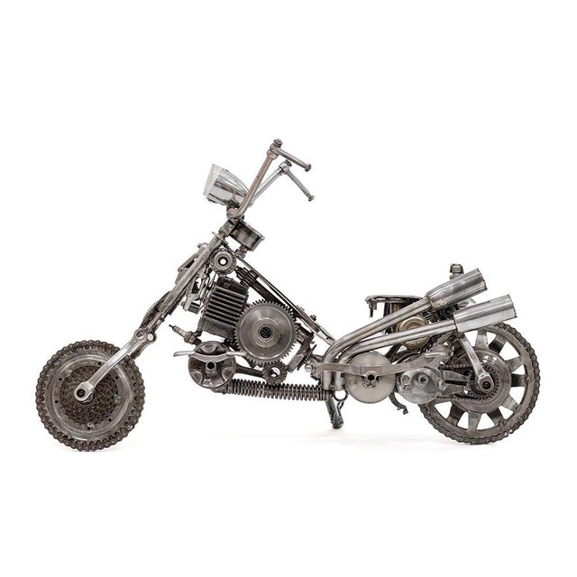 2020s New Handcrafted Recycled Metal Motorbike Sculpture | 37" X 23" | One of a Kind For Sale - Image 5 of 10
