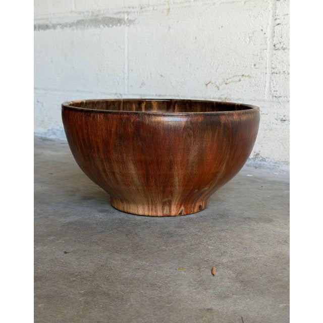 Large Brown Drip Glaze Ceramic Bowl 1960s Mid-Century Modern For Sale - Image 10 of 10