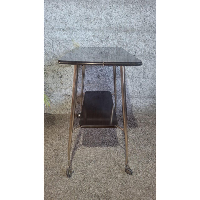 1950s Serving Cart in Brass and Formica, 1950s For Sale - Image 5 of 15