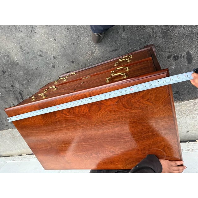 Brown Vintage Georgian Chippendale Style Inlaid Flame Mahogany Chest of Drawers by Md. Colony For Sale - Image 8 of 17