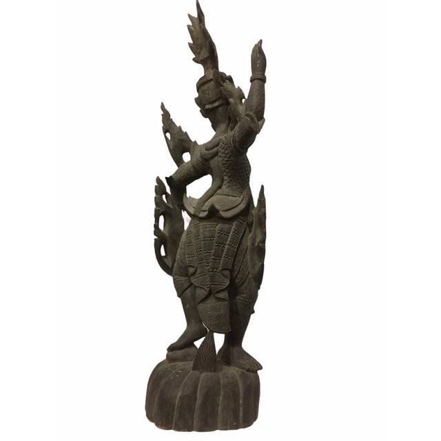 Asian Antique 1920s Carved Khamphi Rosewood Burmese Temple Guardian Statue For Sale - Image 3 of 10