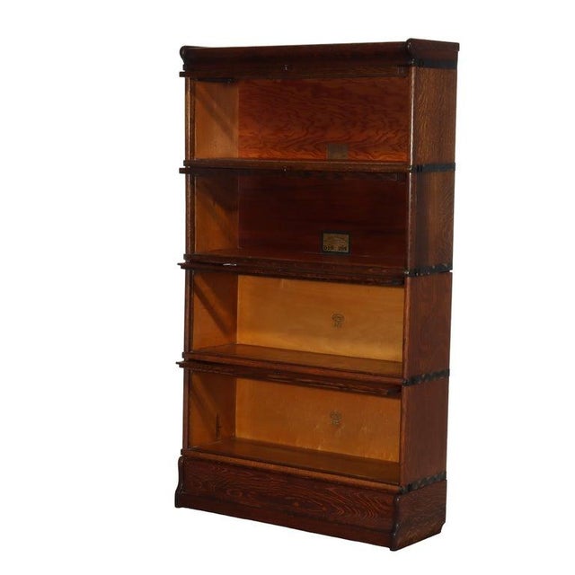 Wood Globe Wernicke/Macey Arts & Crafts 4-Stack Oak Barrister Bookcase C1910 For Sale - Image 7 of 11