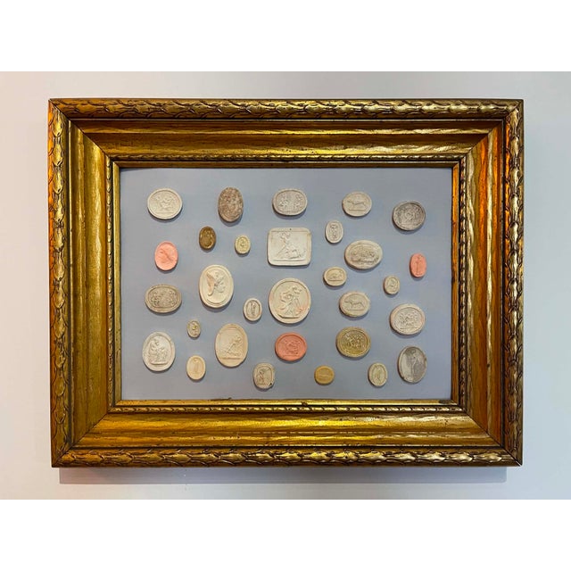 Cornflower Blue Late 19th Century Italian Plaster Intaglios in Carved Gilt Frame Frame. For Sale - Image 8 of 10