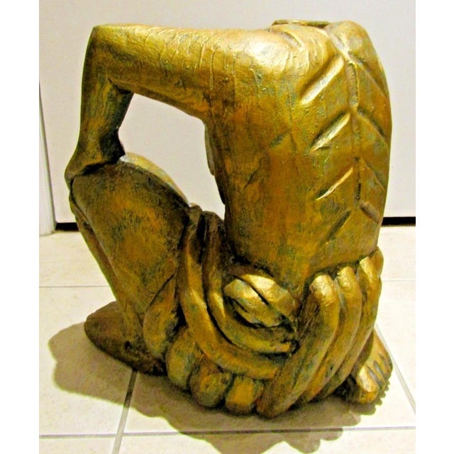 Vintage Gilded Carved Wood Asian Figural Side Table With Glass Top Circa 1980s For Sale In Miami - Image 6 of 15