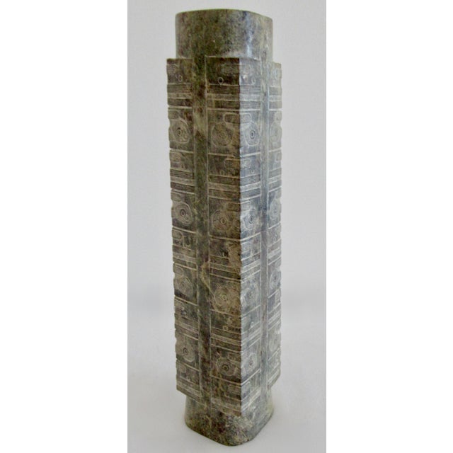 Chinese Early 20th Century Antique Chinese Liangzhu Culture Hand-Carved Jade 9-Tiered Cong For Sale - Image 3 of 12