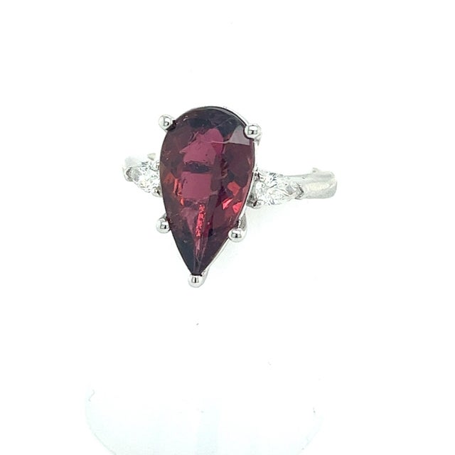 Natural Tourmaline Diamond Ring Size 7 14k W Gold 4.8 TCW Certified For Sale - Image 9 of 18