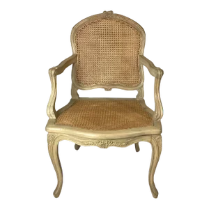 Late 20th Century Country French Pickled Pine Double Caned Armchair