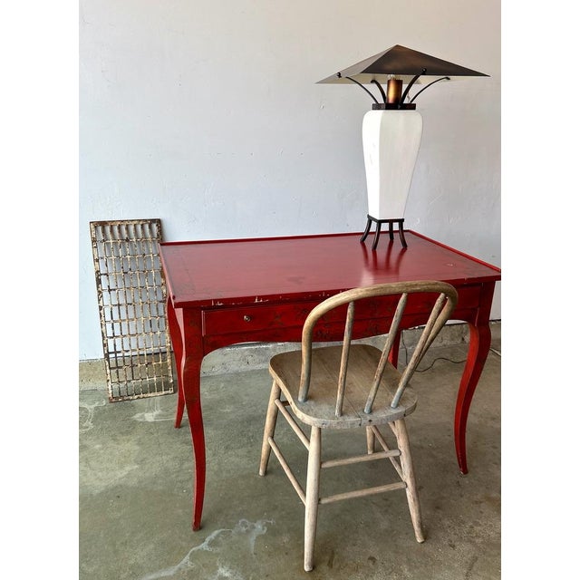 Vintage Chinoiserie Crimson Writing Desk – Hollywood Regency / Postmodern Eclectic For Sale - Image 10 of 11