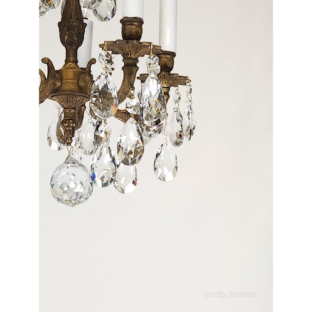 1960s Share Antique Teeny Tiny Twinkling 5 Arm 5 Light Brass Cut Lead Crystal Chandelier ~ Rewired ~ Restored ~ Rejuvenated ~ Ready to Hang ~ For Sale - Image 5 of 12