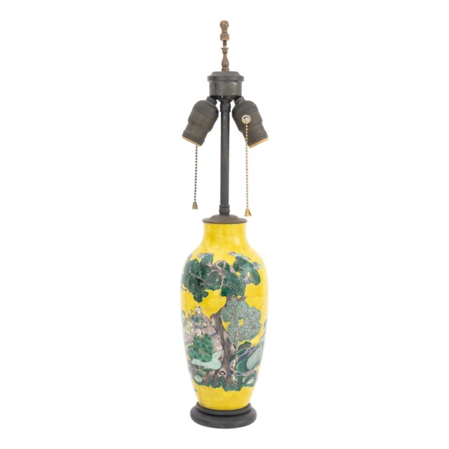 Chinese Famille Jaune Porcelain Vase as Lamp For Sale