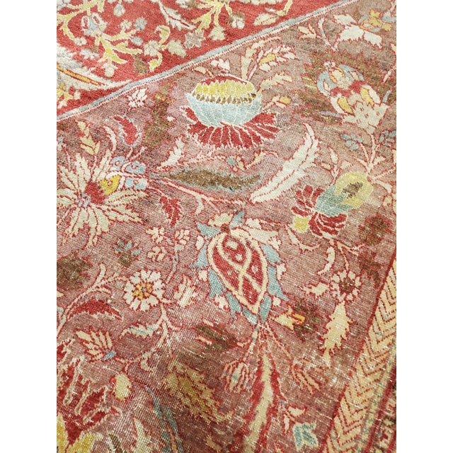 Textile Antique Tabriz Carpet, Handmade Persian Rug in Floral Gold, Red and Beige For Sale - Image 7 of 18