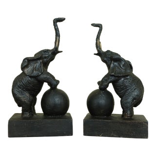 Bronze Elephant on Ball Bookends - a Pair For Sale