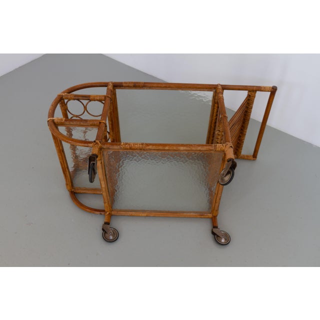 Danish Bamboo and Rattan Bar Cart, 1950s For Sale - Image 9 of 18