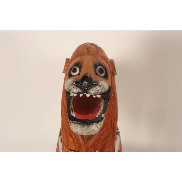 American Folk Art Hand-Carved and Painted Solid Pine Stationary Standing Lion For Sale - Image 9 of 18