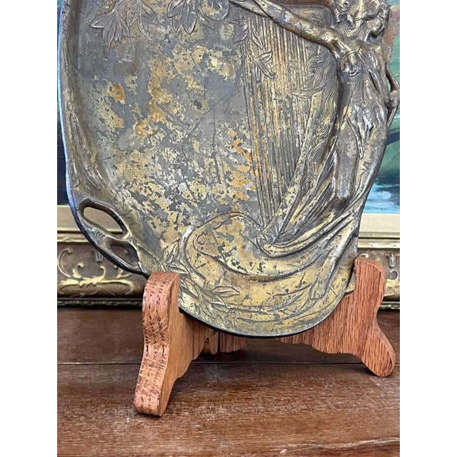 1970s 1970s Art Nouveau Shallow Possibly Brass Dish, Woman With Harp For Sale - Image 5 of 8