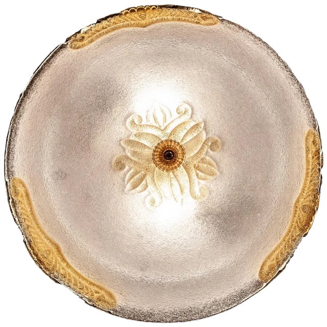 Murano Glass Ceiling Light or Flush Mount with Gold Inclusions by Barovier, 1970s For Sale