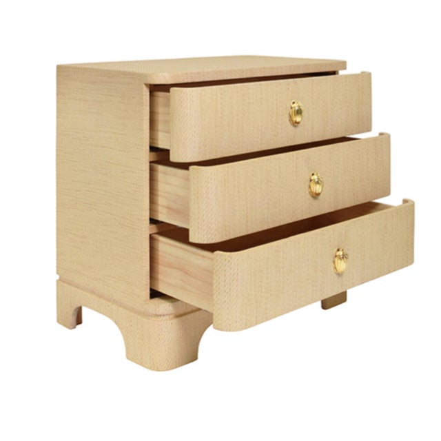 Not Yet Made - Made To Order Matthew Izzo Home Fortune Natural Grasscloth Three Drawer Side Table With Brass Beetle Knobs For Sale - Image 5 of 12