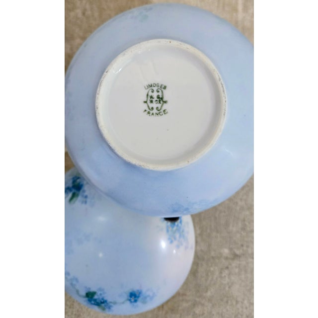 Ceramic Antique William Guérin Limoges Pale Blue Forget‑Me‑Not Trinket Box W/Stand For Sale - Image 7 of 7