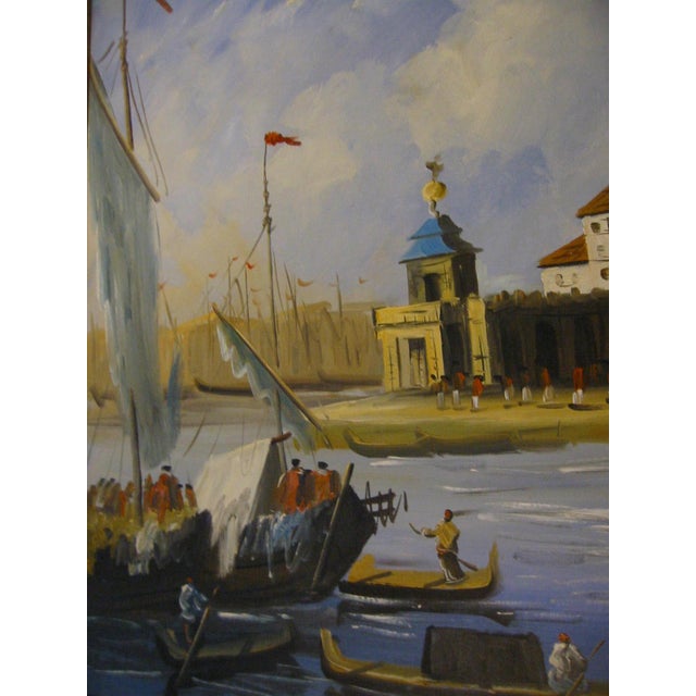 1970s Merchant in Venice Gondola Ride Signed Harris Oil on Canvas For Sale - Image 12 of 18