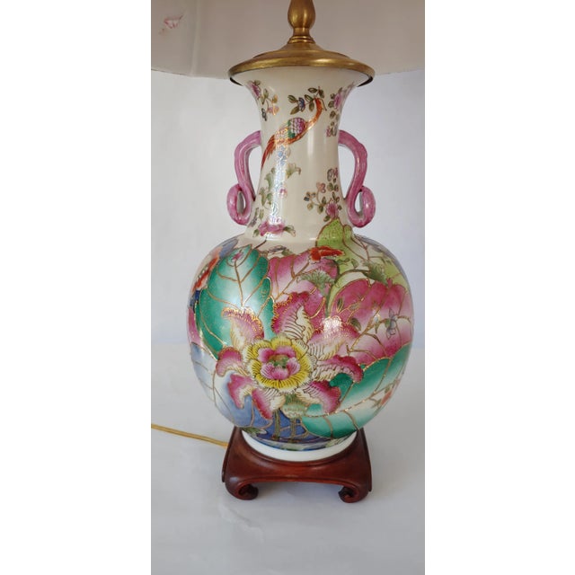 Ceramic Vintage Tobacco Leaf Lamps With Pink Pleated Shades - a Pair For Sale - Image 7 of 13