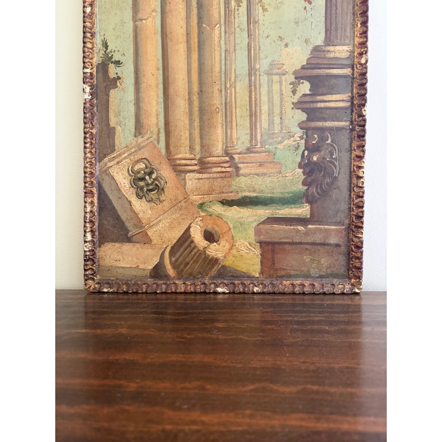 Early 20th Century Italian Capriccio Landscape Painting With Classical Ruins in Shaped Gilt Frame For Sale In South Bend - Image 6 of 7