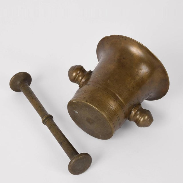 Antique Handmade Bronze Mortar with Pestle, Set of 2 For Sale - Image 4 of 7