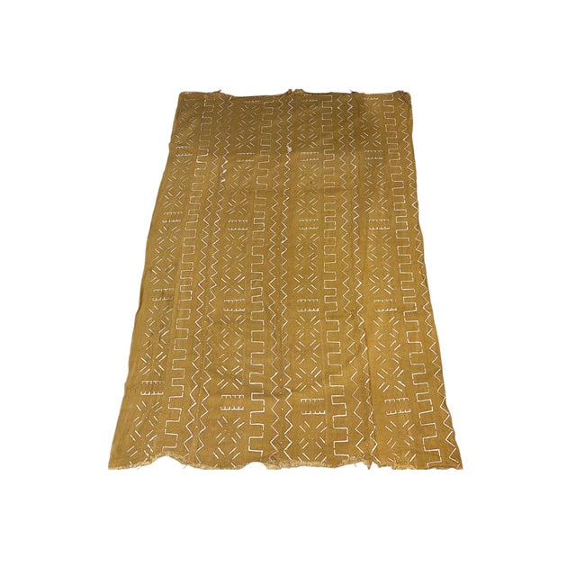 Vintage African Large Mustard & White Mud Cloth Textile Mali 64" by 43" For Sale - Image 4 of 8
