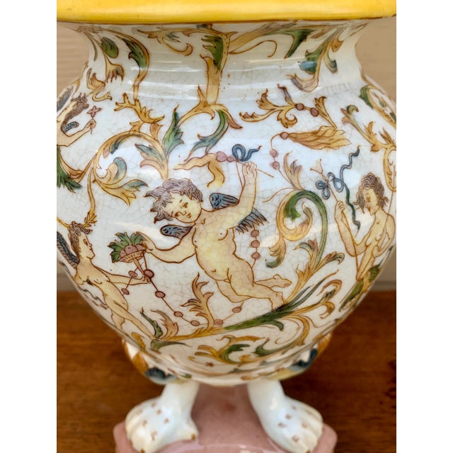 Neoclassical Painted Faience Putti Vase on Paw Feet For Sale - Image 10 of 13