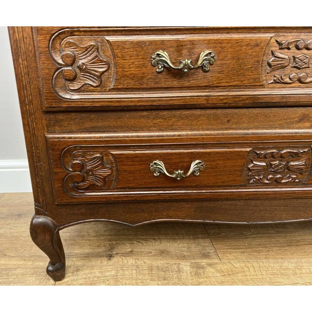 Vintage French Louis XVI Style Carved Oak Chest of Drawers For Sale - Image 5 of 14
