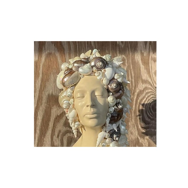 Vintage Coastal Plaster Shell Bust of Woman For Sale - Image 11 of 12
