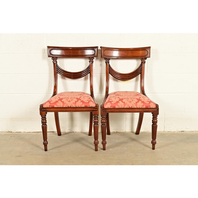 English Baker Furniture Style English Regency Carved Mahogany Side Chairs or Dining Chairs, Pair For Sale - Image 3 of 13