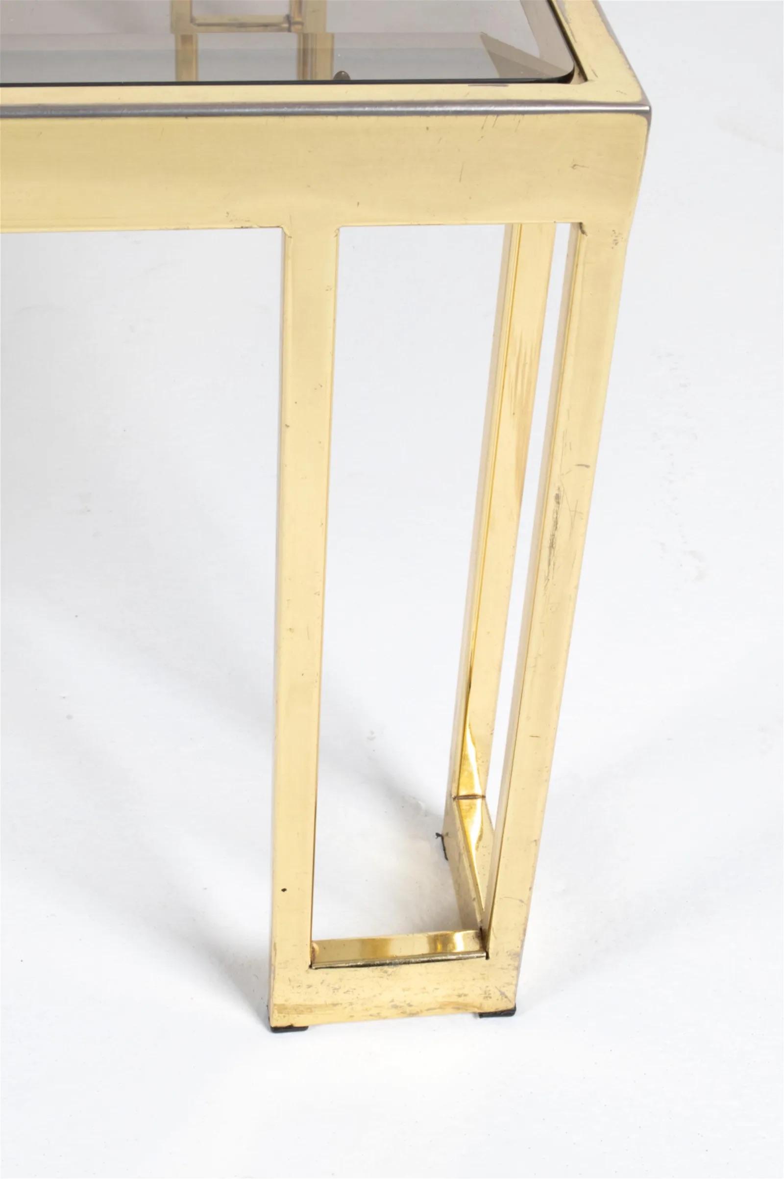 Table Rétro Française 1970 - Laiton Et Verre Fumé - Occasion