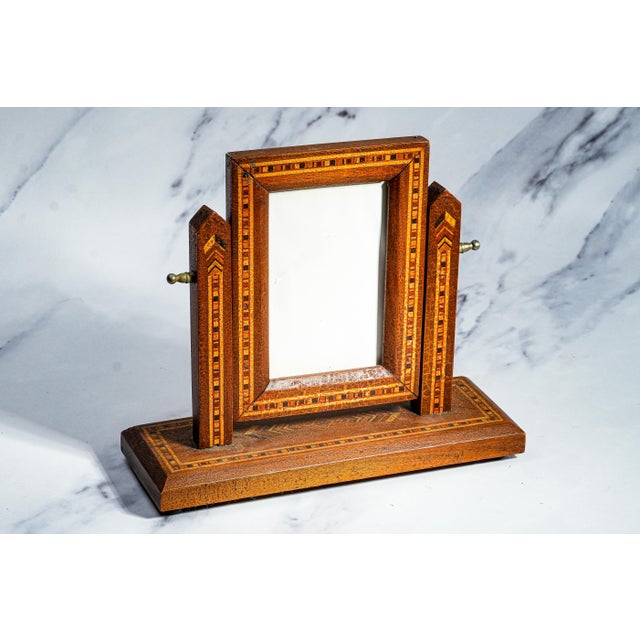 Brown Decorative Aesthetic Movement Inlaid Antique Wood Tabletop Picture Photo Frame For Sale - Image 8 of 11