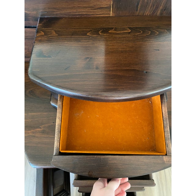Chestnut Vintage Heywood-Wakefield Dark Wood Dresser With Architectural Mirror For Sale - Image 8 of 13