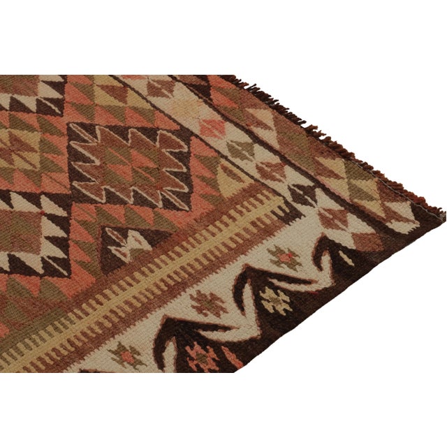 1950s Vintage Tribal Kilim Runner in Beige-Brown, Green and Red Geometric Patterns For Sale - Image 5 of 7