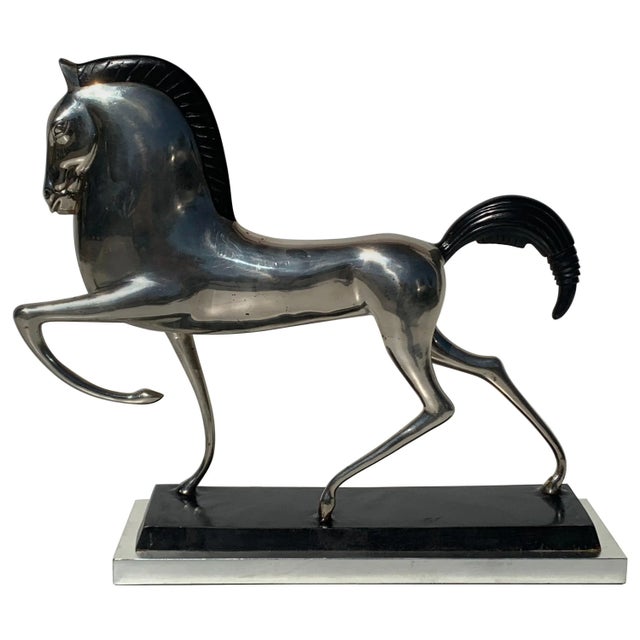 Art Deco Style Silvered Brass Etruscan Horse Sculpture For Sale - Image 13 of 13