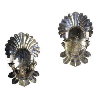 Antique 20th Century Brass Shell-Shaped Wall Sconces, Set of 2 For Sale