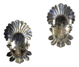 Antique 20th Century Brass Shell-Shaped Wall Sconces, Set of 2